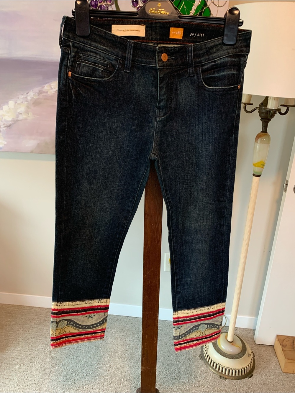 NWOT Anthropologie Pilcro dark wash jeans w distinctive patterned cuff Size 28P